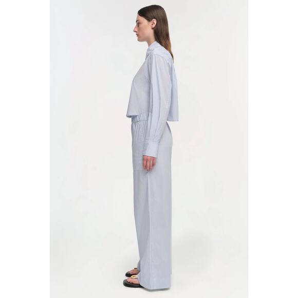 Simkhai Renata Cropped Button Down Shirt Classic Blue Stripe Size XL NWT - Picture 4 of 16